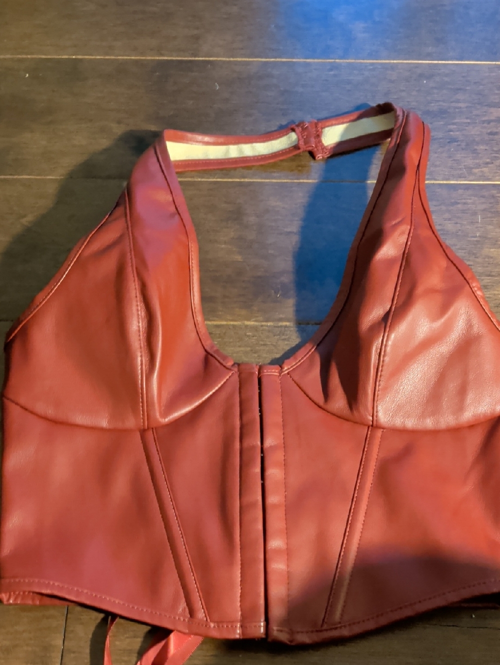 Faux‎ Leather Corset Crop Top in Deep Red